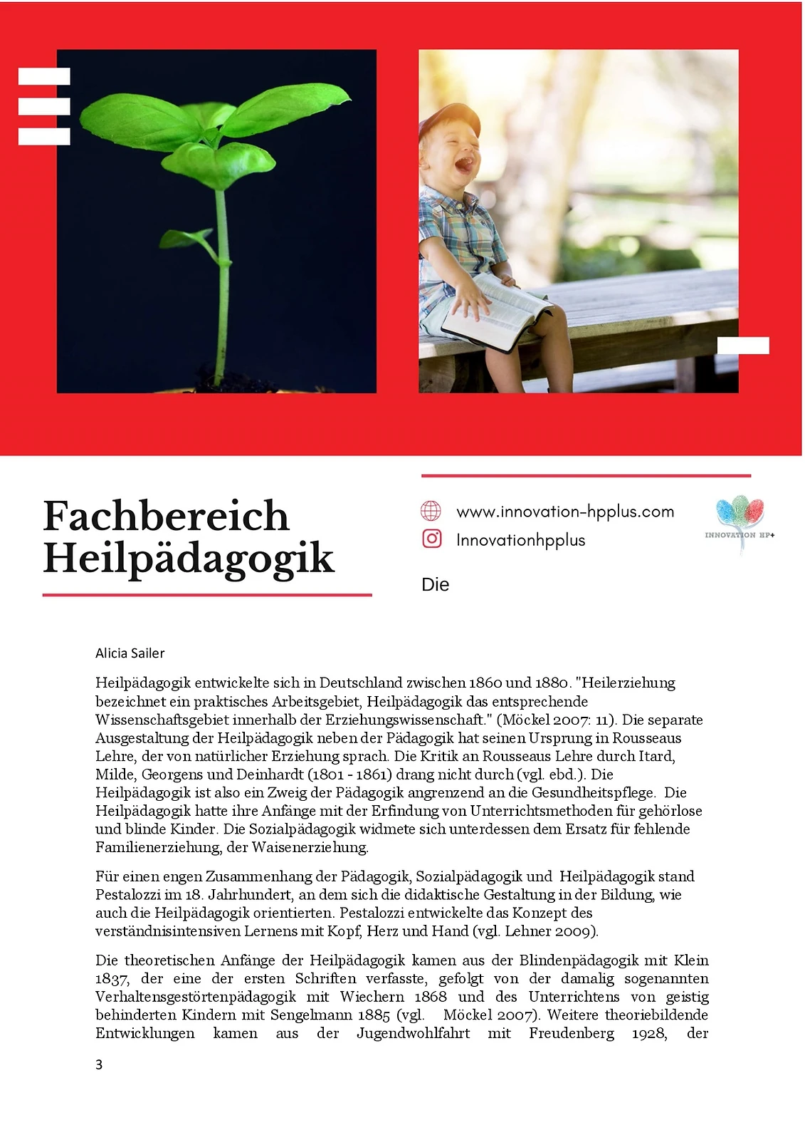 Beispiel Bild aus dem eBook des Schnupperkurses als kleiner Einblick. Die Geschichte des Fachbereichs der Heilpädagogik wird beschrieben.