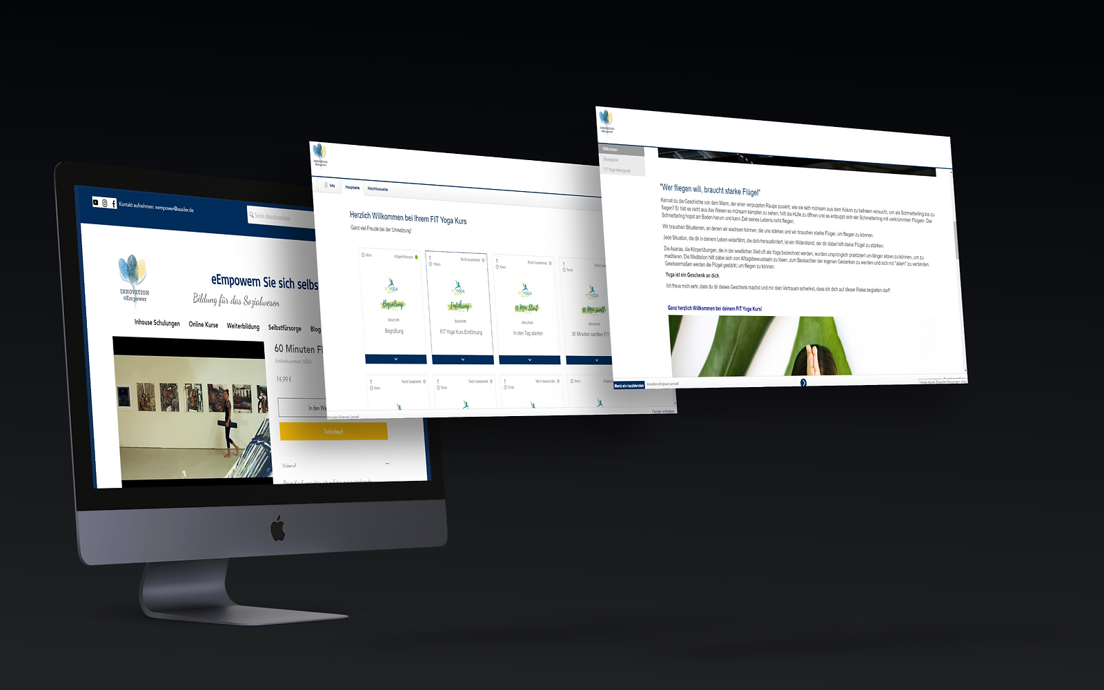 Es ist ein Computerbildschirm mit drei Vorschaubildern der eEmpower Homepage dargestellt.